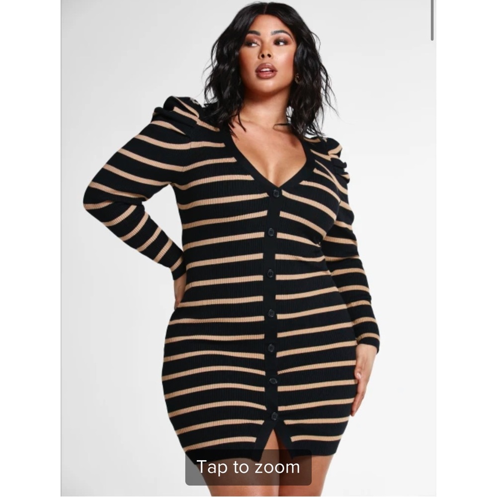 Makena Striped Puff Sleeve Sweater Dress